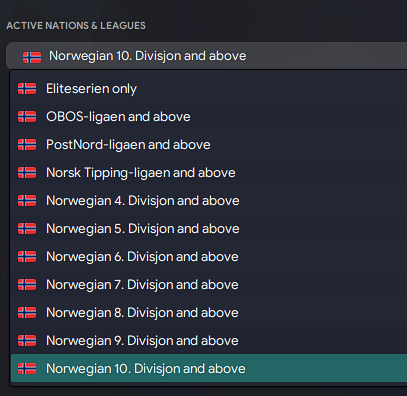 Football Managr 2023 Norwegian lower league database playable divisions