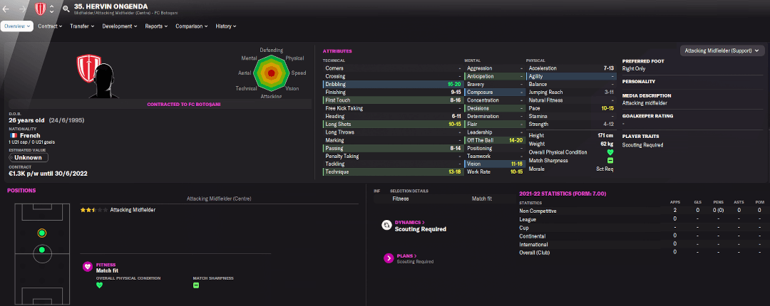 Football Manager player profile - invisible player attributes