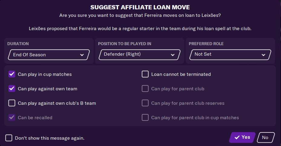 Suggest Affiliate Loan Move