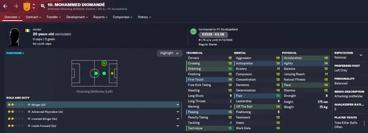 Football Manager 2023 best bargains Mohammed Diomande player profile