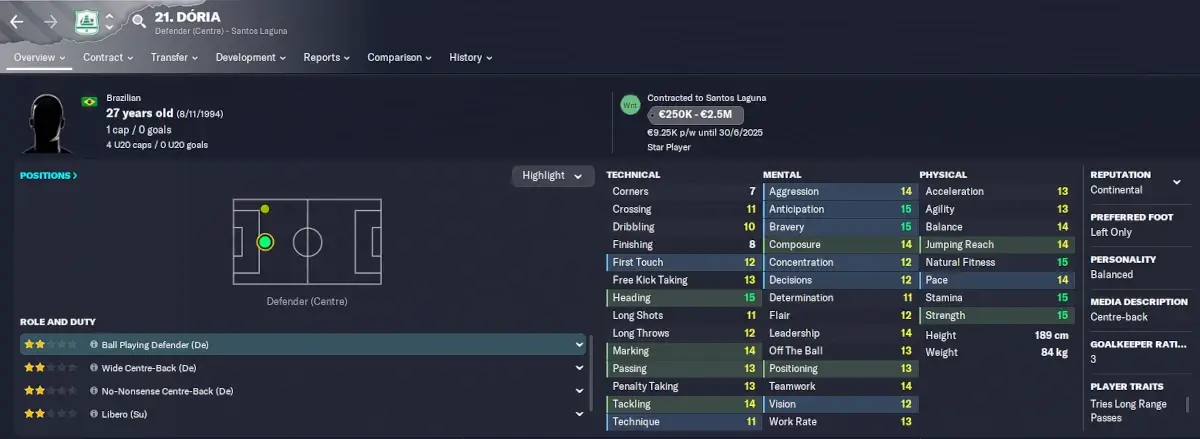 FM23 best cheap signings Doria player profile 